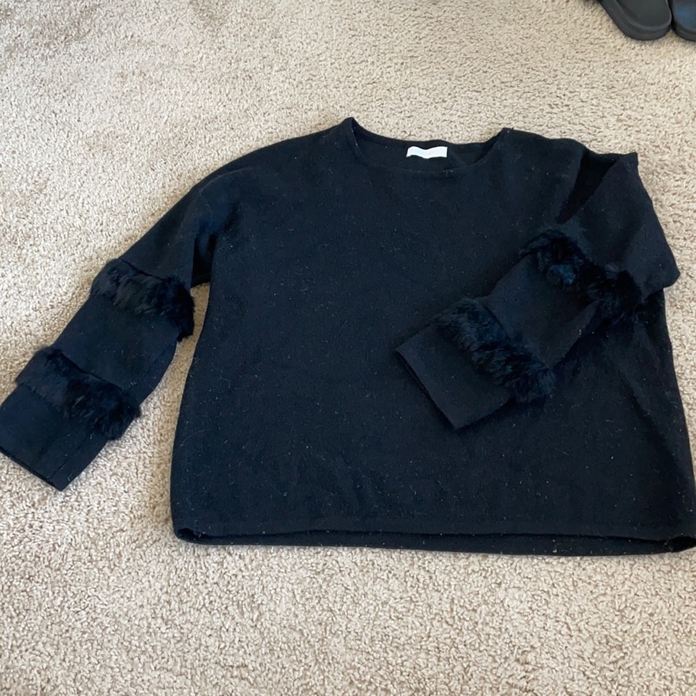 Black fur sleeve sweater